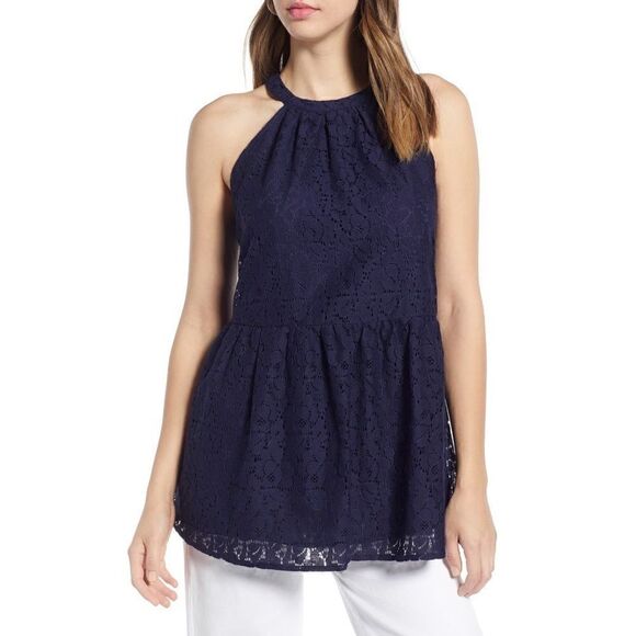 Halogen Lace Peplum Halter Top - Picture 2 of 8